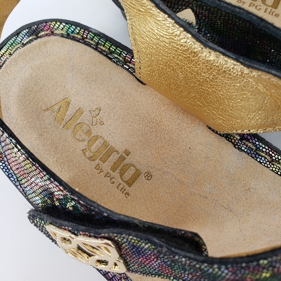 ALEGRIA Vienna Shine On Sandals 38 Multi-Colored Leather Rocker Bottom Shoe - Picture 4 of 13